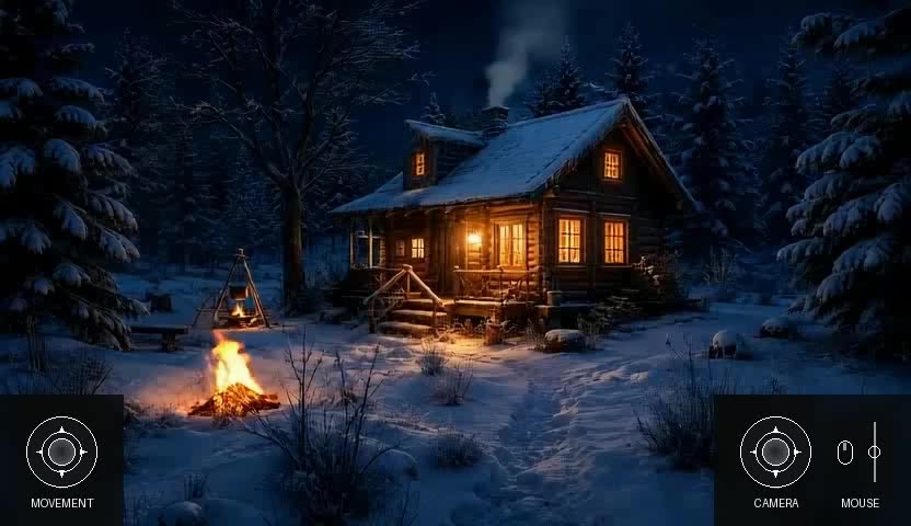 Seed image: a winter cabin at night
